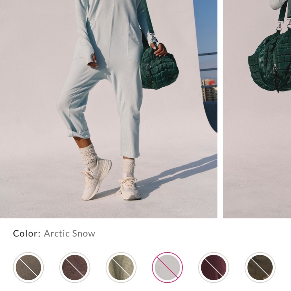Arctic Snow Jumpsuit with Green Quilted Bag